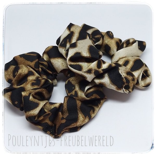 Scrunchie leopard print haarelastiek Black-brown
